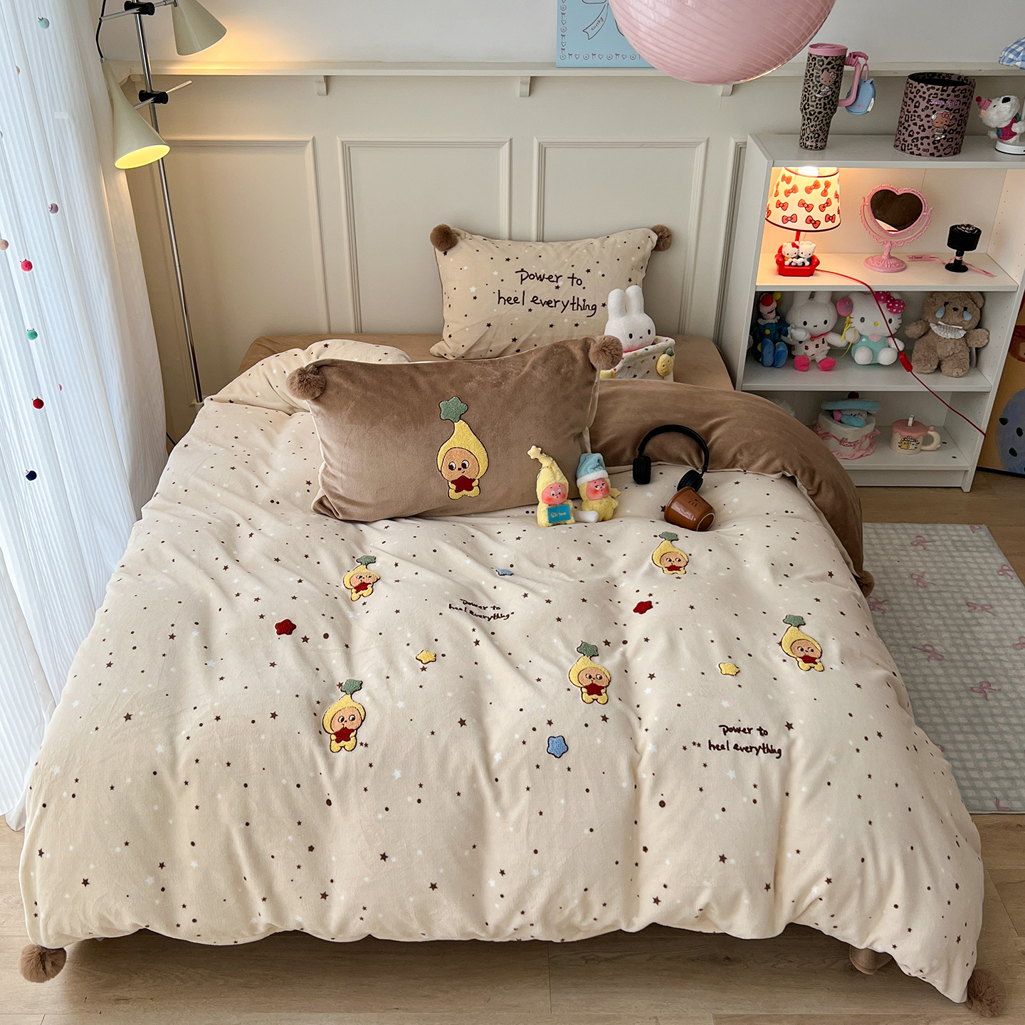 冬天球球款牛奶绒毛巾绣四件套a类母婴级防静电小清新ins床笠被套