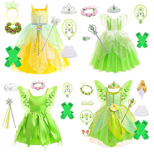 女童六一儿童节表演服绿色小精灵连衣裙蒂安娜小叮当cos演出服装