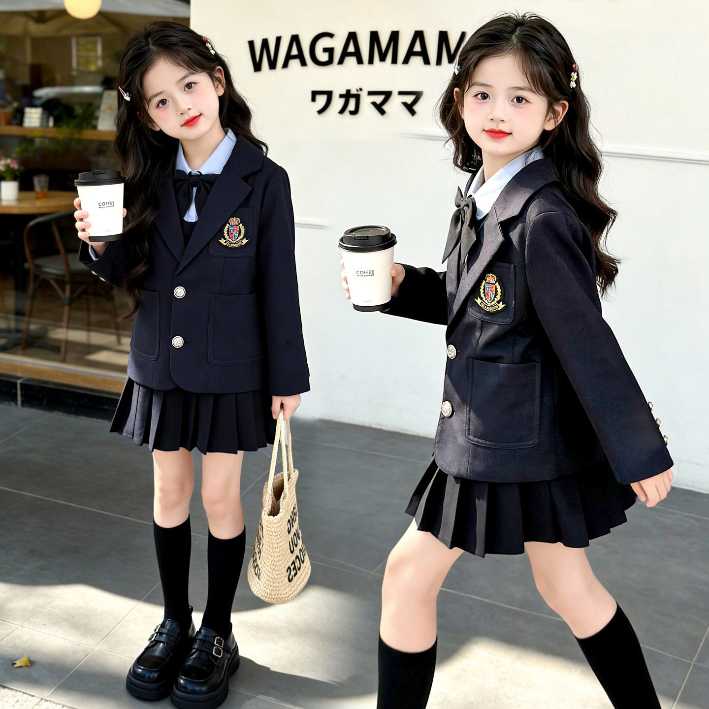 秋冬女童学院风套装儿童校服洋气图片