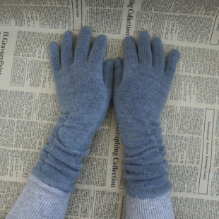 秋冬季成人大童五指手套灰色仿羊绒女童针织分指手套长筒保暖袖套