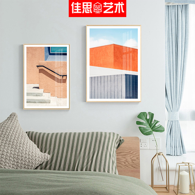 北欧风格客厅装饰画 沙发背景墙清新建筑挂画动漫创意三联壁画图片