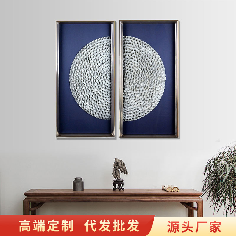 实物立体装饰画过道竖版单双联客厅餐厅卧室壁画定制款新中式挂画图片