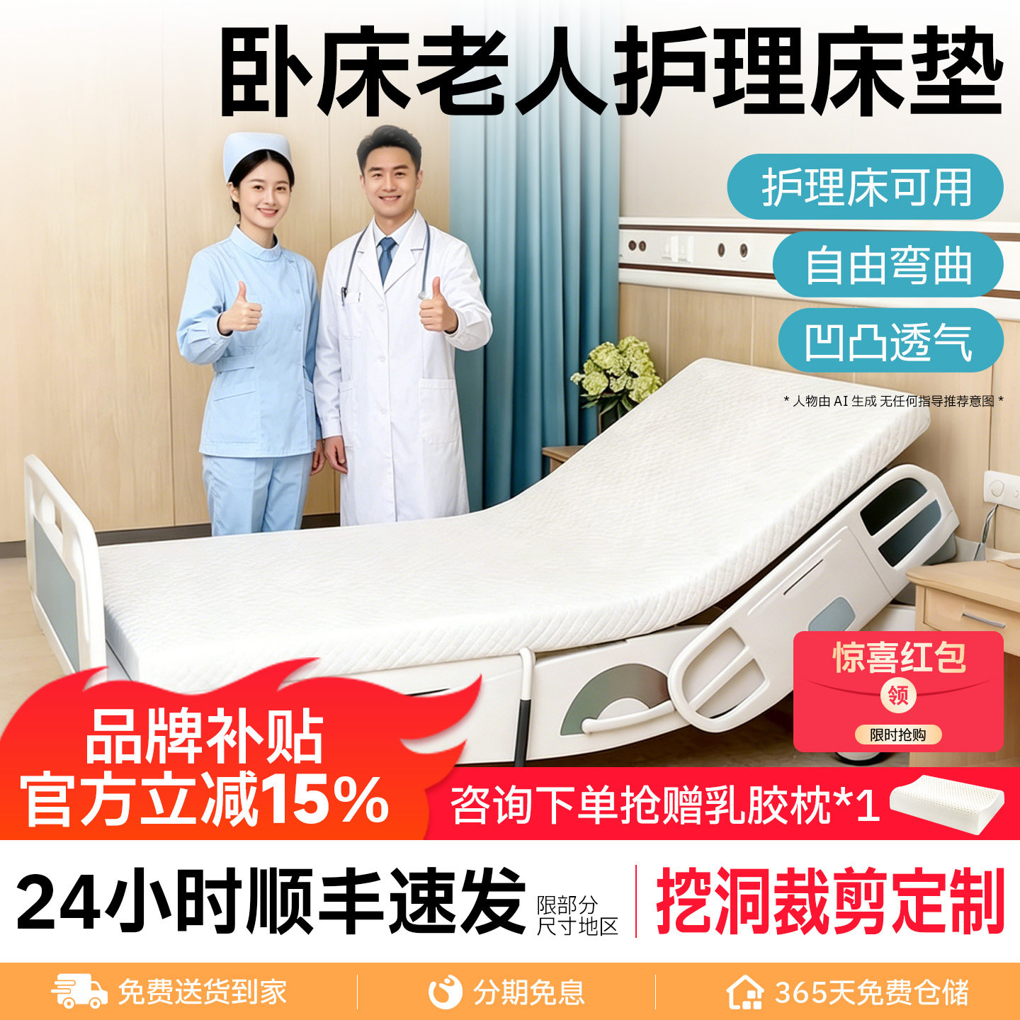 老年人卧床专用乳胶床垫医院护理床垫乳胶褥疮垫软垫医用病床垫