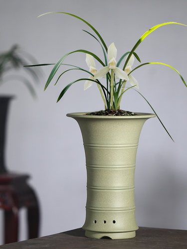 神力花盆精品手工果绿泥紫砂大号兰花盆古典室内绿植紫砂花盆竹i.