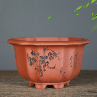 葵兴绿彷艺紫瓷砂陶造花型花卉植园桩式盆景盆宜古树花盆兰盆