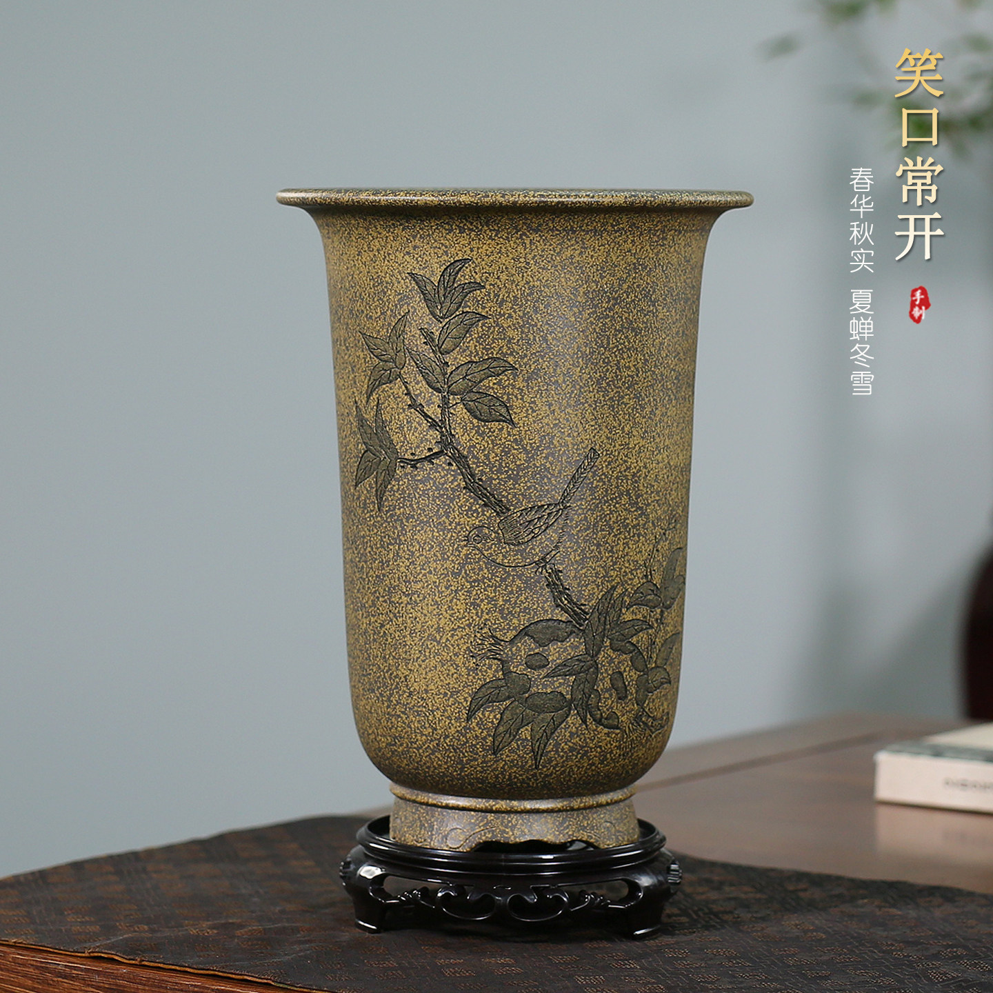 宜兴精品紫砂花盆沙皮青大号兰花兰草君子兰蝴蝶兰透气金钟兰花盆