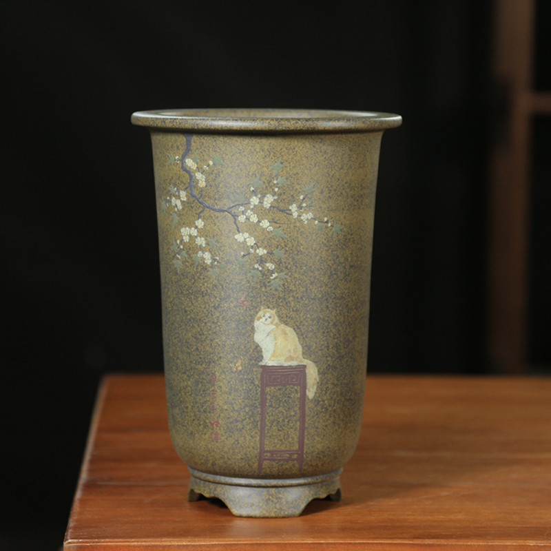 神力古典沙皮青精品金钟兰花盆