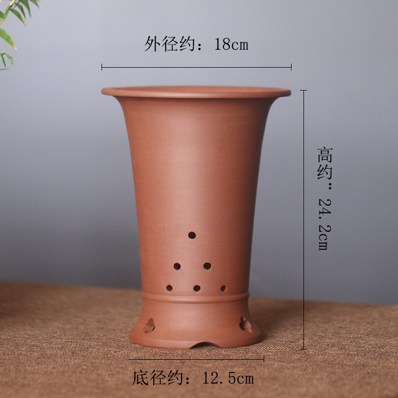 神力宜兴紫砂花盆吊兰建兰四季兰陶瓷透气兰花盆出汗泥绿植兰花盆