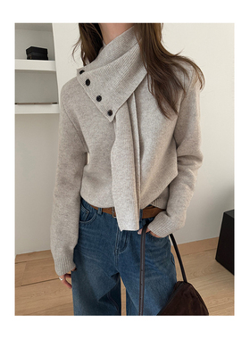 TG 不费力穿搭 全羊毛系扣围巾保暖针织毛衣女2025冬季新款26037