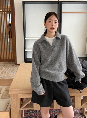 TG 慵懒风软糯杂色毛衣女2025秋冬新款连肩袖宽松针织POLO衫25908