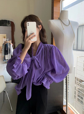 轻熟法式飘带衬衫设计感高级2025春秋新款公主袖雪纺衫绝美上衣女