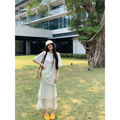 2025夏季简约风纯色半身裙套装女