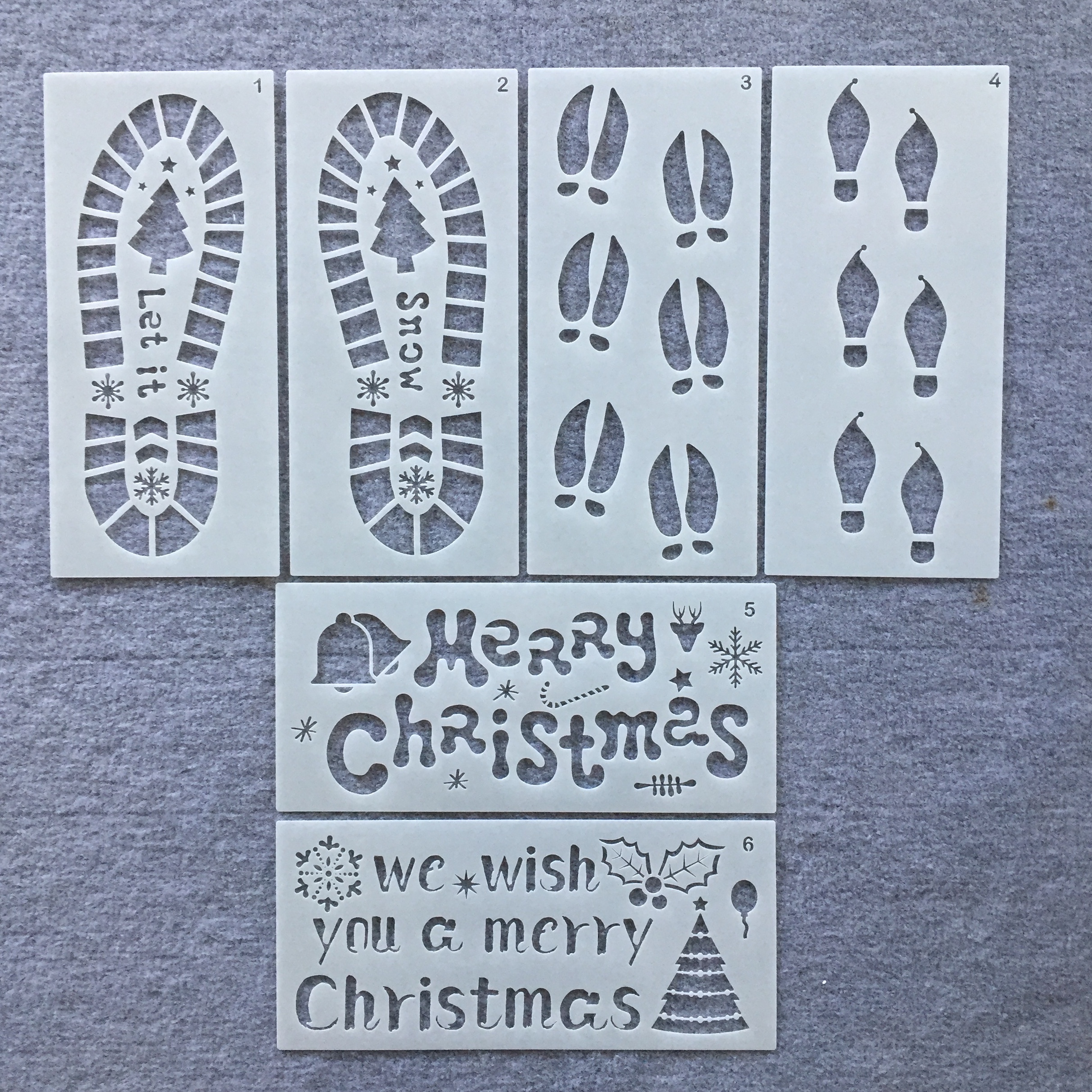 鞋印雪花绘画模板圣诞老人脚印