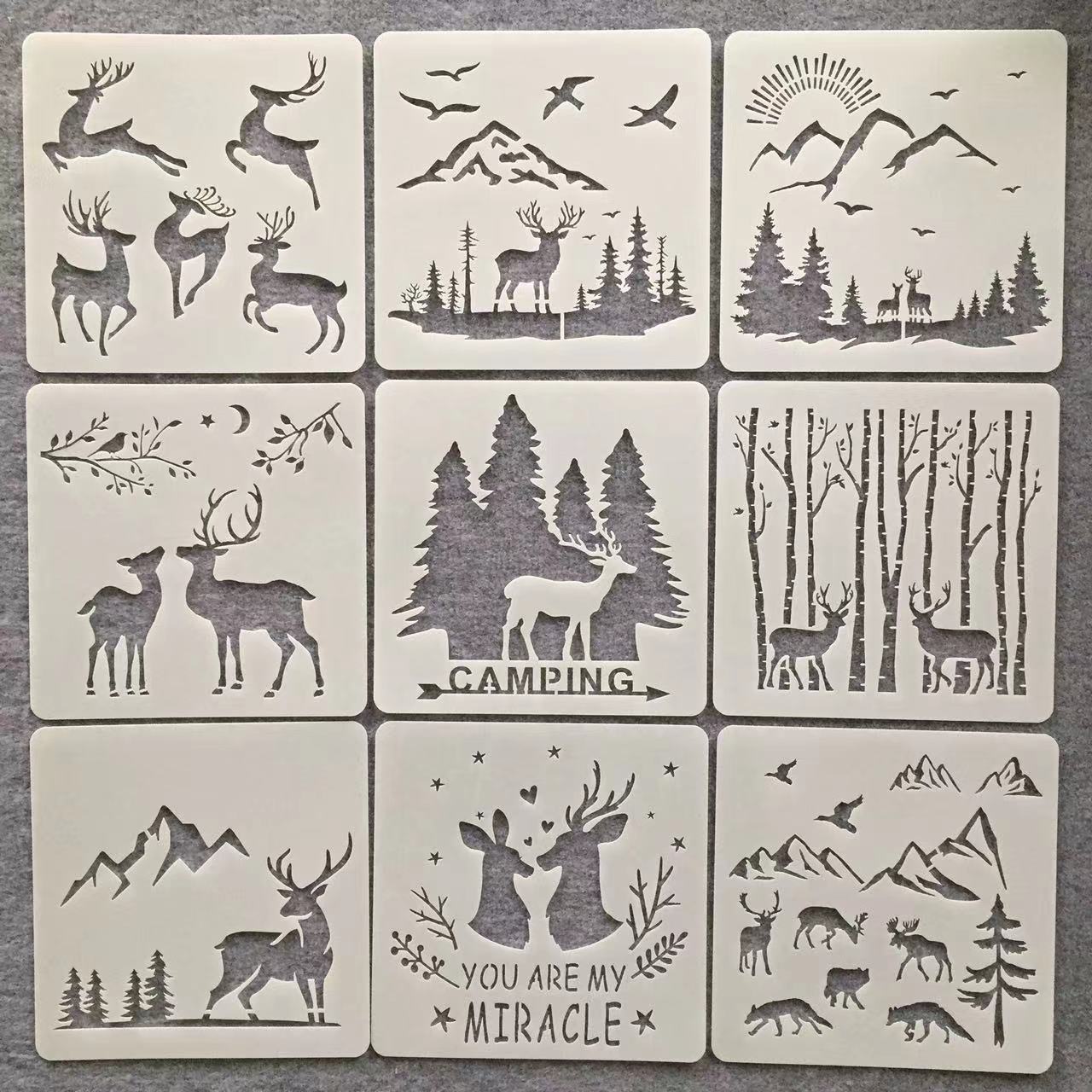 新款森林鹿山月竹图案模板墙面绘画地板喷涂家居涂鸦装饰品模板尺