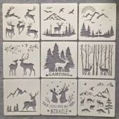 新款 饰品模板尺 森林鹿山月竹图案模板墙面绘画地板喷涂家居涂鸦装