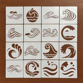 浪花海浪波浪创意美术拓印喷雾遮蔽水纹泡泡镂空辅助绘画塑料模板