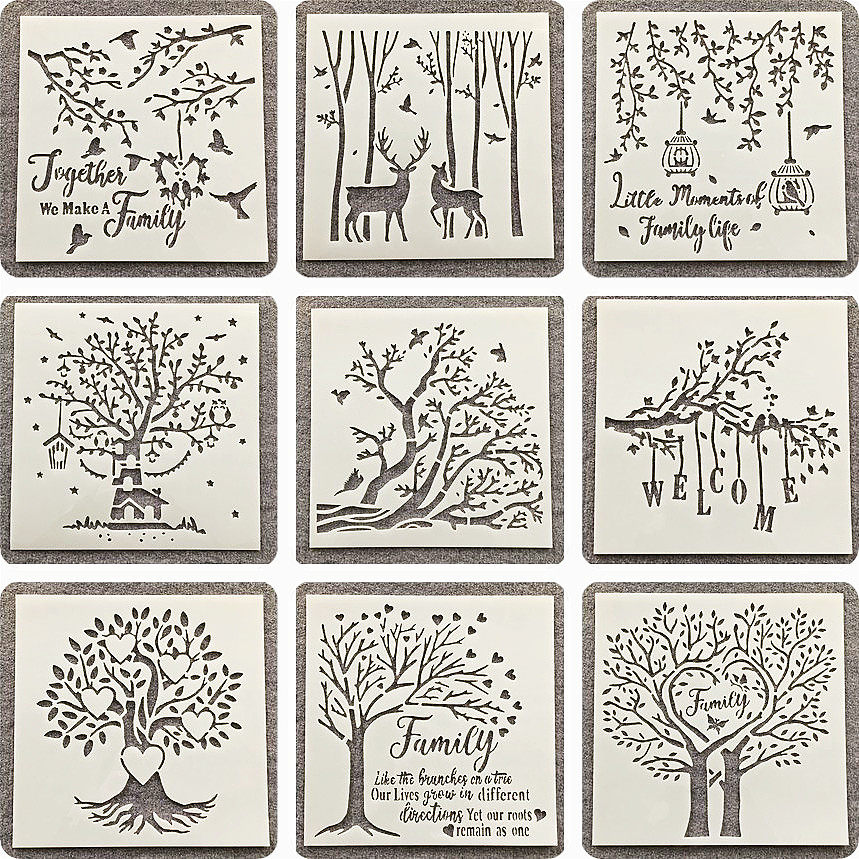 跨境卡通学生幸福树镂空绘画模板喷绘涂鸦模板儿童画画模板工具