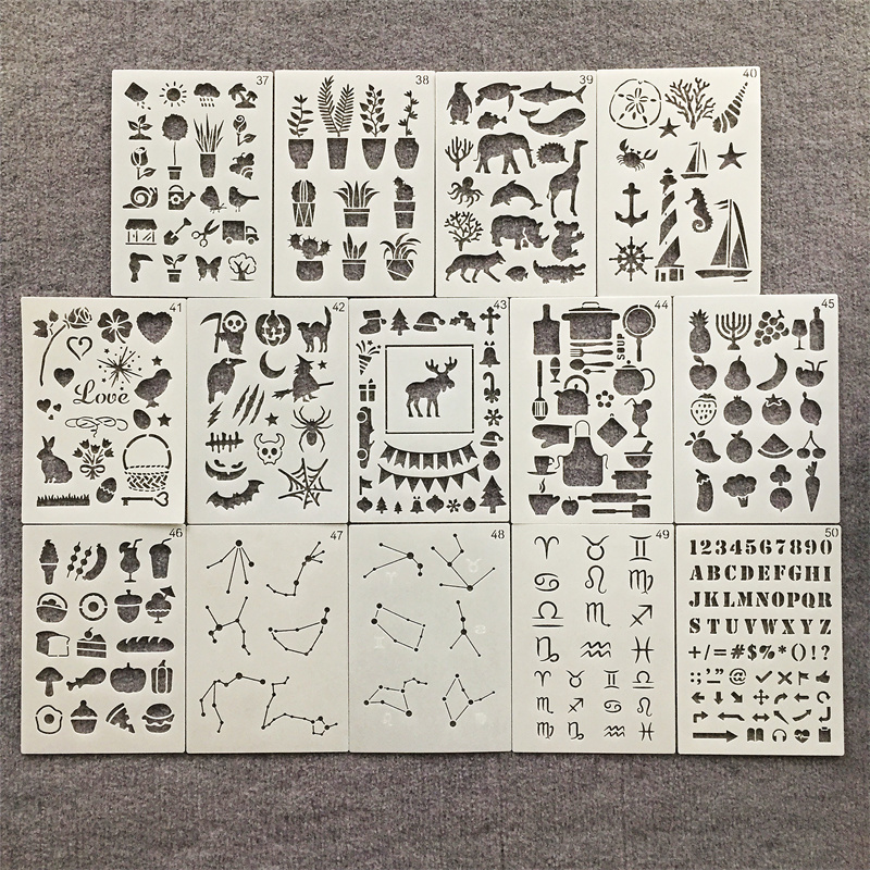 新款手账美术绘画节日镂空图画板涂鸦装饰儿童画画辅助模板尺