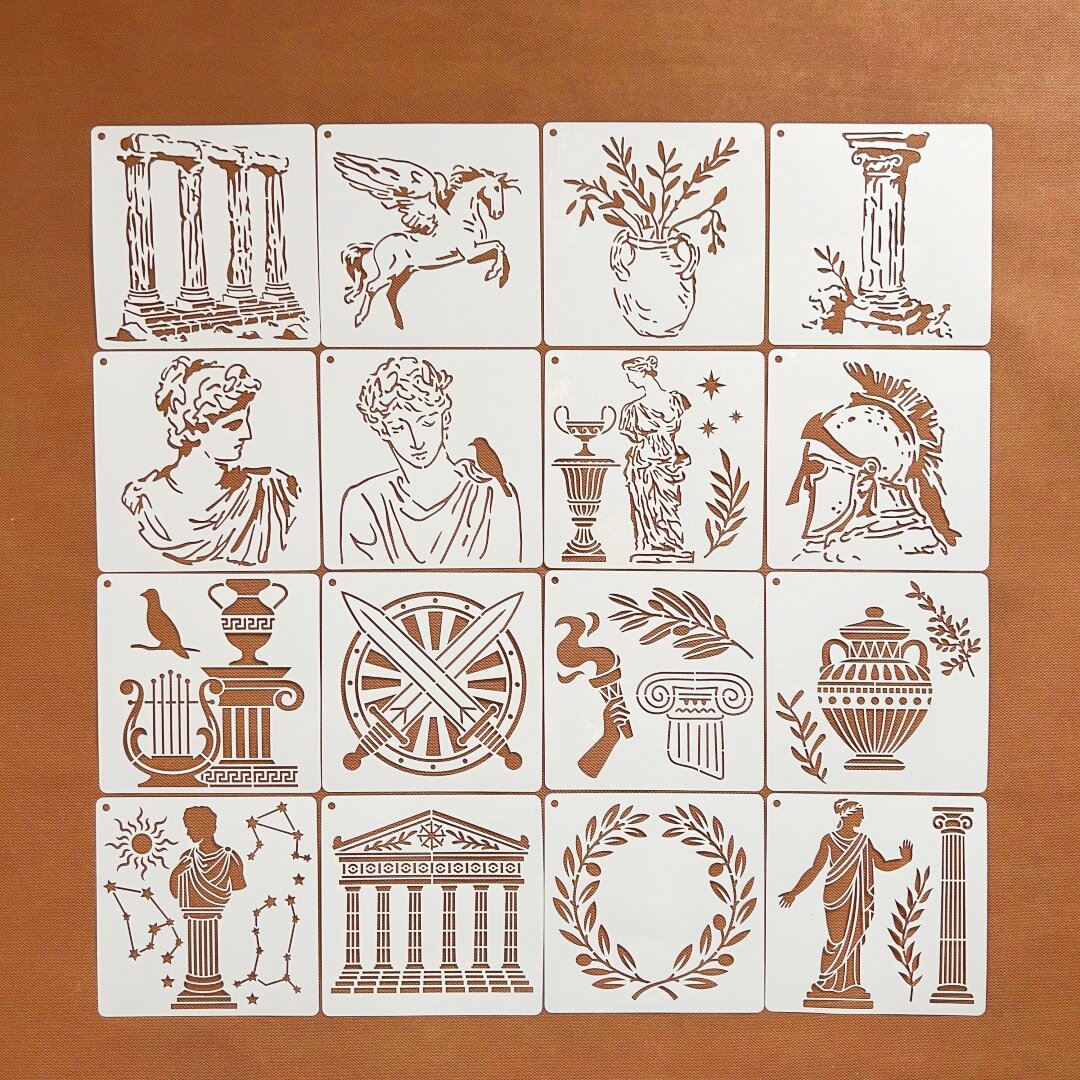 希腊古迹建筑镂空绘画模板DIY图片