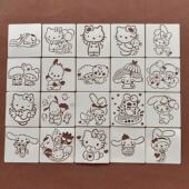 凯蒂猫咪卡通库洛米kt图案儿童创意绘画镂空手账绘画模板尺模板图