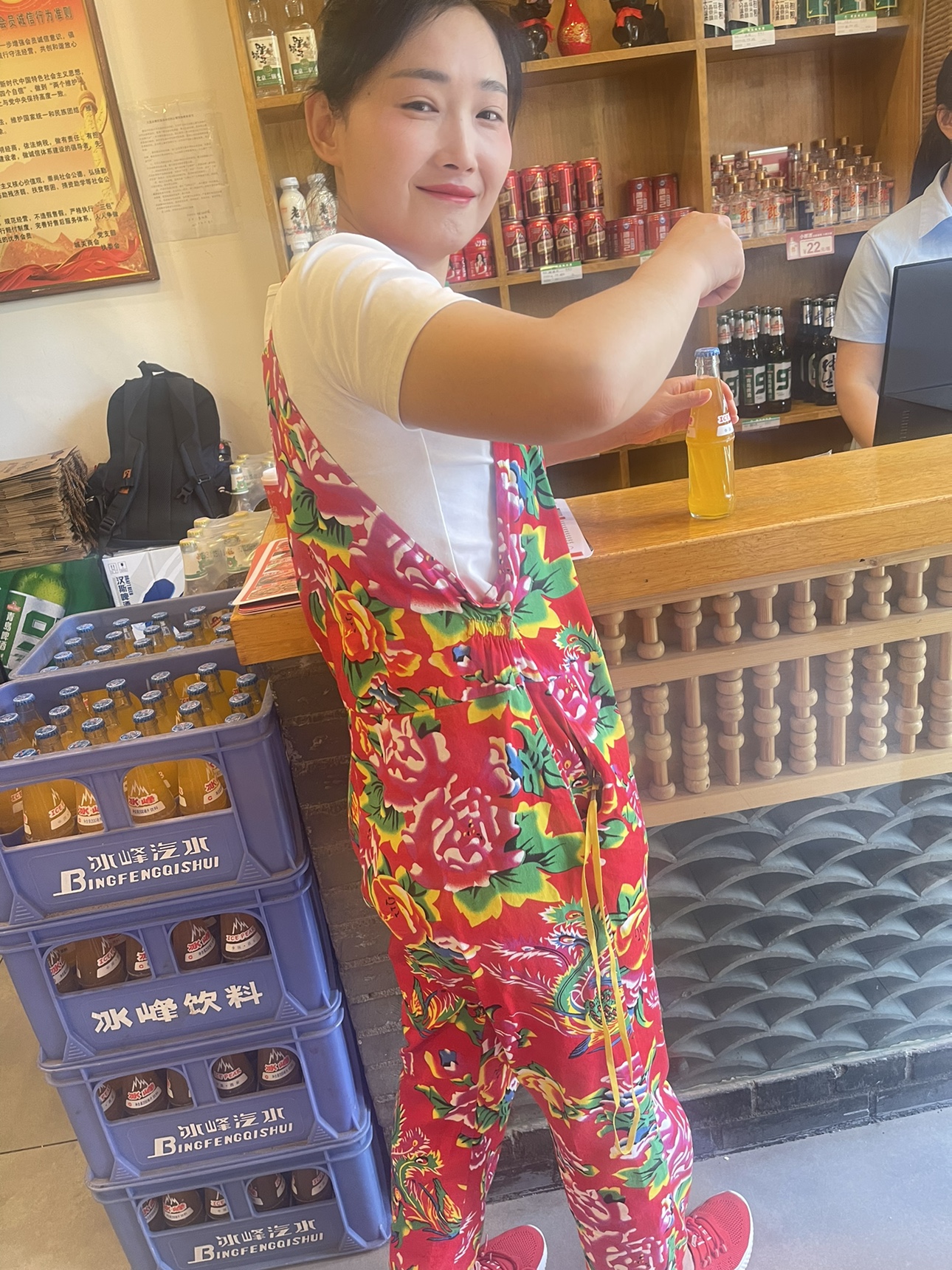 背带裤吟龙鸣凤长裤斜纹纯棉布