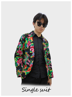 东北大花单西服上衣经济款单层网红流行中国风复古印花演出走秀
