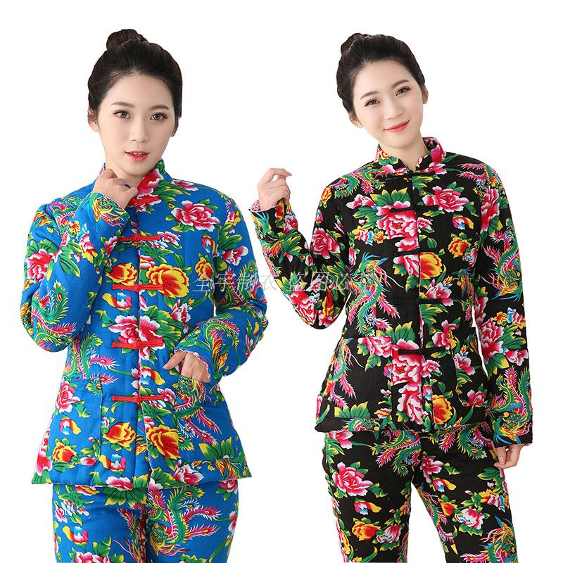 手工立领东北大花布妈妈居家棉服