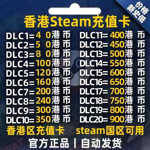 steam香港充值卡香港区点卡充值码充钱礼品卡代充港元