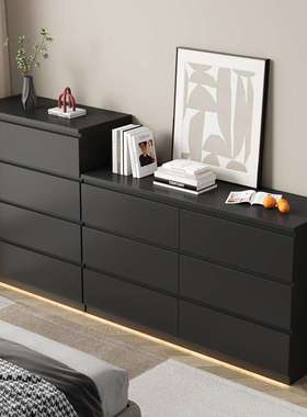 my简约现代黑色八斗柜网红储物柜客厅置物柜卧室床尾柜抽屉收纳柜
