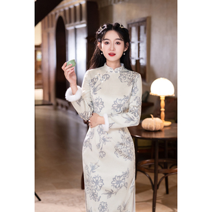 新中式改良旗袍女长袖加厚短款小个子连衣裙气质优雅冬装日常立领