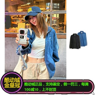 ADIDAS三叶草男女子复古纯棉立领翻领宽松牛仔夹克外套JY2896