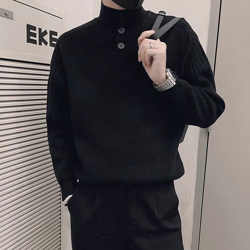 男士黑色毛衣2025高领针织衫