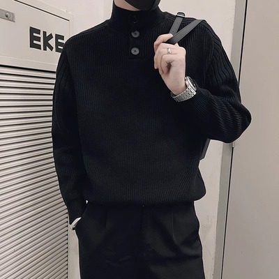 男士黑色毛衣2025高领针织衫