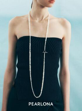 海螺复兴黑玛瑙圆珠渐变银色海螺OT扣多种戴法长毛衣链