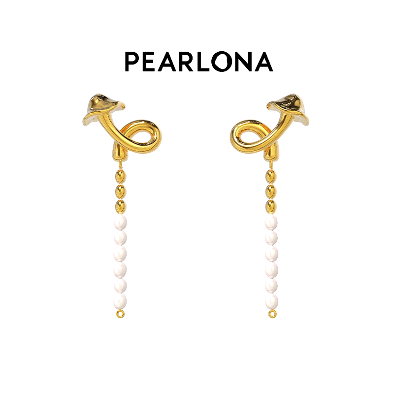 PEARLONA23新品危险花园系列幻境蘑菇小金串蘑菇珍珠串珠耳环