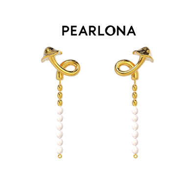 PEARLONA23新品危险花园系列幻境蘑菇小金串蘑菇珍珠串珠耳环