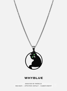 WHYBLUE小众设计歪头黑猫项链