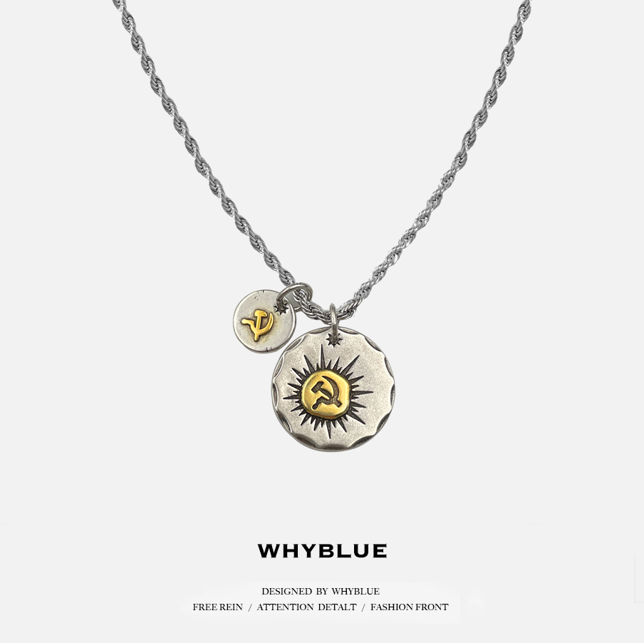 WHYBLUE新款复古锤子镰刀项链男
