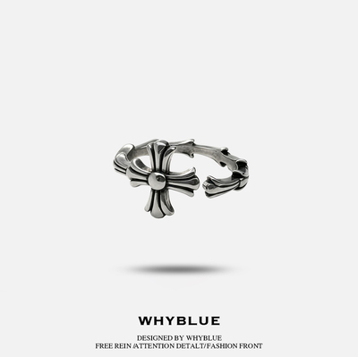 WHYBLUE复古十字架开口可调戒指