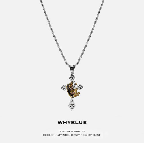 WHYBLUE新款皇冠十字架项链男