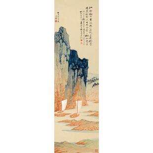 1:1张大千江静潮平真迹国画艺术微喷名画复制品临摹装饰34*116cm