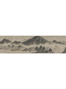 高清复刻北宋米芾米友仁楚山秋霁图国画横幅山水画长卷微喷装饰画