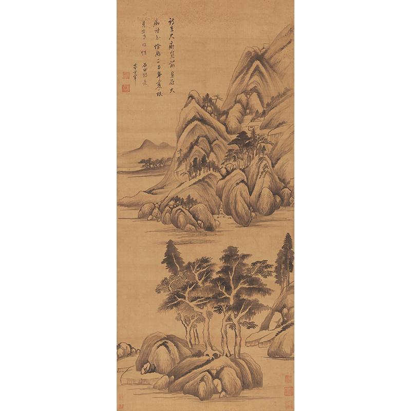 1:1明董其昌石田诗意山水画墨笔国画艺术微喷古代名画复制品
