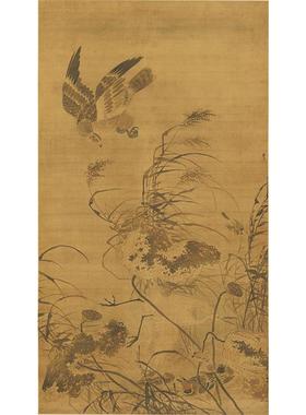 高清复刻明代吕纪残荷鹰鹭图国画兼工带写花鸟雄鹰艺术微喷装饰画