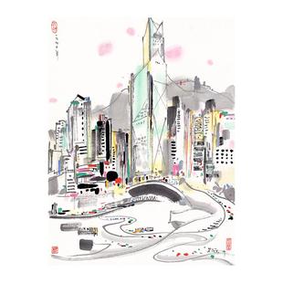 高清复刻吴冠中香港国画写意画抽象画都市艺术微喷当代名画装饰画