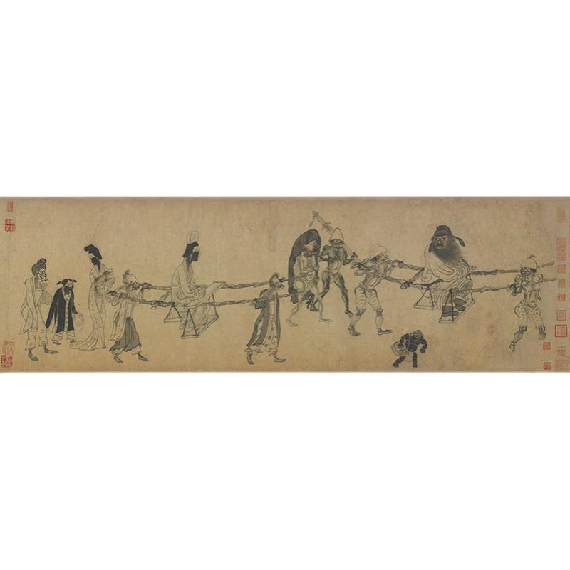 高清复刻元代龚开中山出游图国画墨笔线条人物画钟馗微喷装饰画