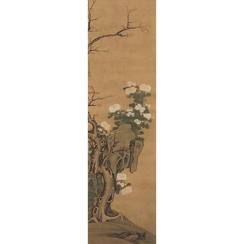 1:1明陆逵菊石红枫工笔花鸟画国画艺术微喷古代名画复制品装饰画
