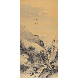 名画高清复制清代宫廷画家屈兆麟松鹤图山水画国画微喷字画装饰画