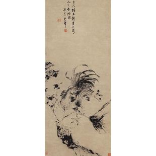 古代名画复制李世倬手指画雄鸡国画大写意艺术微喷复古字画装饰画