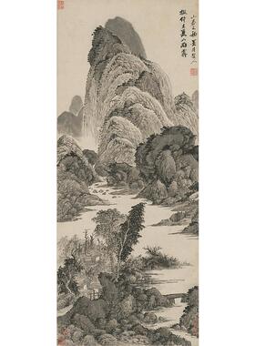 高清仿真清代吴历仿吴镇夏山雨霁图国画水墨山水画艺术微喷装饰画